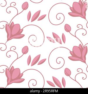 Vector image of a pattern with pink magnolias. Suitable for decorating bed linen, wrapping paper, etc. Stock Vector