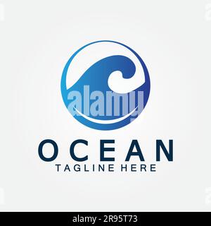 wavy blue ocean water letter O ocean wave logo design vector Stock Vector