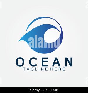 wavy blue ocean water letter O ocean wave logo design vector Stock Vector