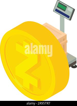 Zcash cryptocurrency icon isometric vector. Zcash coin and box on digital scale. Digital money, cryptocurrency concept Stock Vector