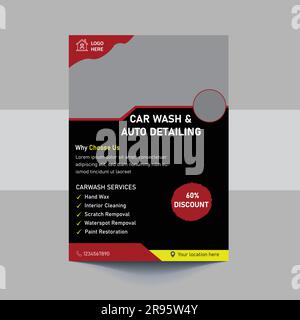 A4 Car Wash And Cleaning Service cover template for a report and brochure design, flyer, leaflets decoration for printing and presentation vector Temp Stock Vector