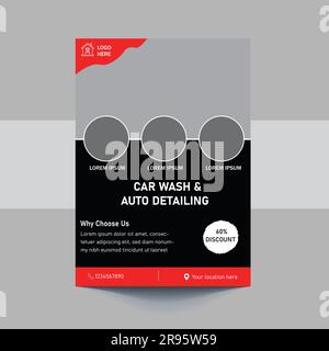 A4 Car Wash And Cleaning Service cover template for a report and brochure design, flyer, leaflets decoration for printing and presentation vector Temp Stock Vector