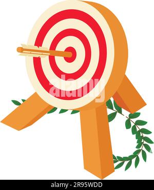 Archery contest icon isometric vector. Wood shooting target with arrow in center. Archery sport equipment Stock Vector