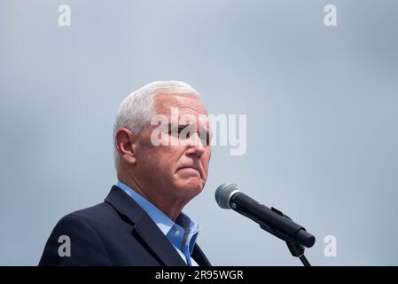 Former US Vice President Mike Pence speaks at the National Celebrate Life Day Rally at the Lincoln Memorial in Washington, DC on Saturday, June 24, 2023. Photo by Annabelle Gordon/UPI Credit: UPI/Alamy Live News Stock Photo