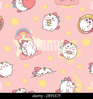 Cute pink pattern with unicorns. Ideal for baby clothes, wrapping paper, tableware, accessories and more. Stock Vector
