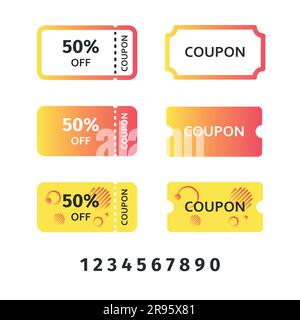 Set of discount coupons with editable numbers. Vector image. Stock Vector