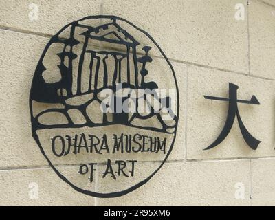 The logo of the OHARA MUSEUM OF ART in Kurashiki; a private museum featuring western art and the oldest in Japan. Stock Photo