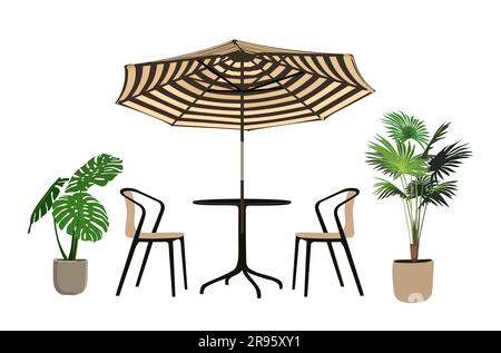 Summer street cafe, restaurant scene vector art. Stock Vector