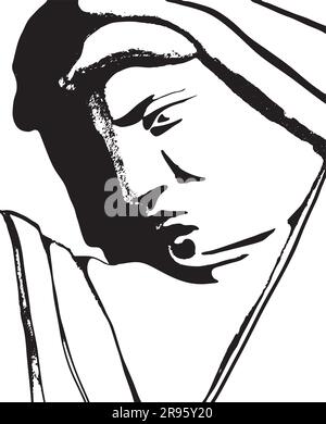 Female Face Profile - Ethereal Bas-Relief of a Serene Veiled Woman's Profile in Rome's Neoclassical Parco del Ninfeo Stock Vector