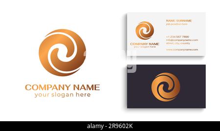 Logo spiral abstract 2 double partnership icon. Curly elegant waves. Template for creating a unique luxury design, logo, corporate products, yoga stud Stock Vector