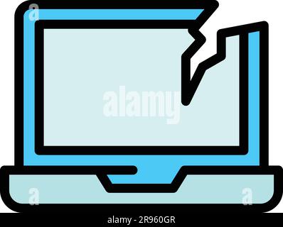 Damaged laptop icon. Outline Damaged laptop vector icon for web design isolated on white background color flat Stock Vector