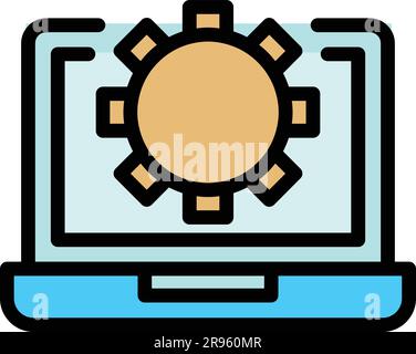 Gear laptop icon. Outline Gear laptop vector icon for web design isolated on white background color flat Stock Vector