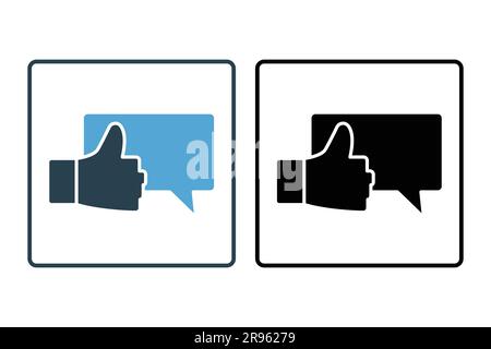 feedback icon. Thumb with chat. icon related to high grade, client recommend, feedback, digital marketing. Solid icon style design. Simple vector desi Stock Vector