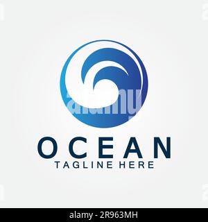wavy blue ocean water letter O ocean wave logo design vector Stock Vector