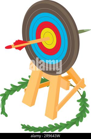 Archery competition icon isometric vector. Shooting target with arrow and branch. Archery sport equipment Stock Vector