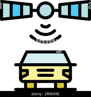 Satellite car icon. Outline Satellite car vector icon for web design isolated on white background color flat Stock Vector