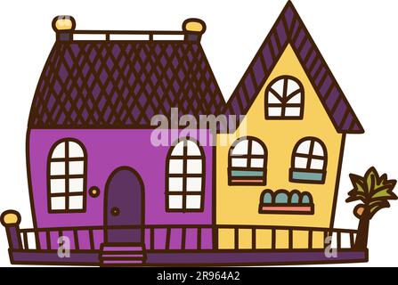 yellow house isolated on white background. Bright, stylish, beautiful architecture. two adjacent houses. Design element for different projects. Vector Stock Vector