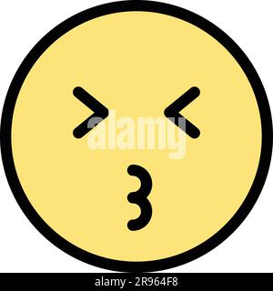Kissing emoji icon. Outline Kissing emoji vector icon for web design isolated on white background color flat Stock Vector