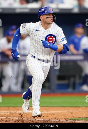 Nico Hoerner #2 of the Chicago Cubs during the 2023 MLB London Series match  St. Louis Cardinals vs Chicago Cubs at London Stadium, London, United  Kingdom, 24th June 2023 (Photo by Craig