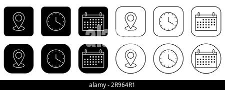 Location, time and date icons. Information business concept. Design can use for web and mobile app. Vector illustration Stock Vector