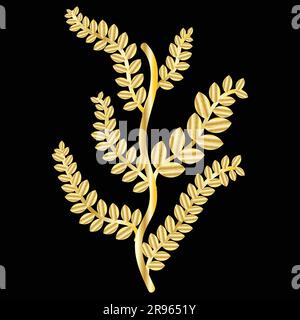 Floral leaf decorative ornamental design with branches in golden gradient premium vector art symmetrical Stock Vector