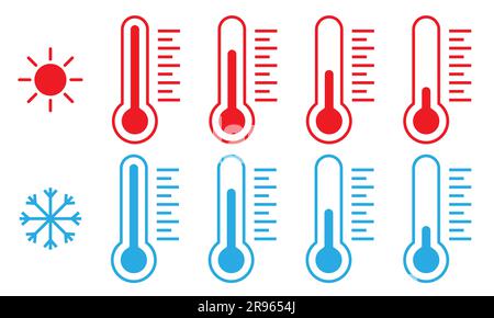 Set of thermometer icons. Cold and hot temperature symbols. Design can use for web and mobile app. Stock Vector