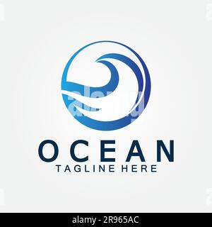 wavy blue ocean water letter O ocean wave logo design vector Stock Vector