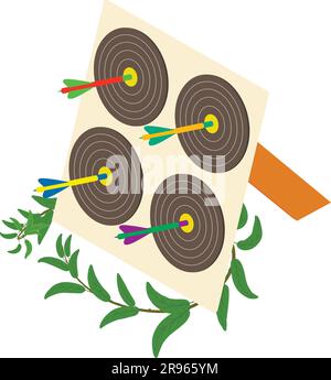 Archery sport icon isometric vector. Shooting target with arrow and green branch. Archery sport equipment Stock Vector