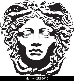 Medusa - Black and White Sketch of the Mythical Gorgon with Serpent Hair - vector stencil style Stock Vector