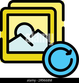 Pictures update icon. Outline Pictures update vector icon for web design isolated on white background color flat Stock Vector