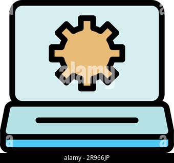 Laptop settings icon. Outline Laptop settings vector icon for web design isolated on white background color flat Stock Vector