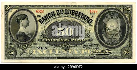 Photo Banknote Mexico, 1914,50 Pesos, Queretaro Stock Photo
