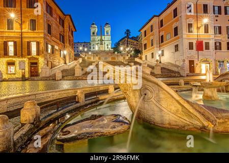 The empty Spanish Steps in Rome at blue hour Stock Photo