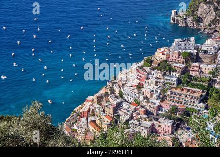 Aerial view of the beautiful town of Positano on Italy's Amalfi Coast Stock Photo