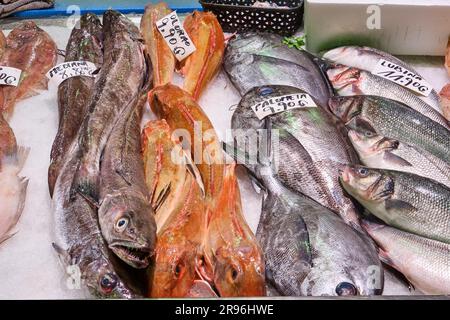 Fresh fish for sale at a market in Spain Stock Photo