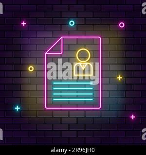 Contract, cv, multicolor neon icon on dark brick wall Stock Vector