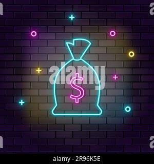 Finance, investment, multicolor neon icon on dark brick wall Stock Vector