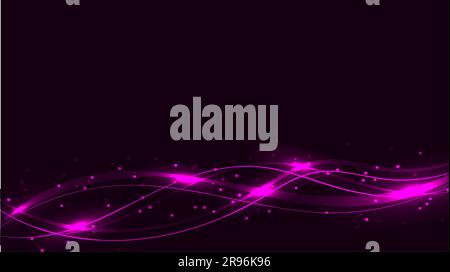 Violet transparent abstract shiny magical cosmic magical energy lines, rays with highlights and dots and light shines on waves on a purple background Stock Vector