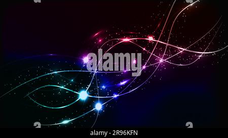 Abstract multicolored blue violet red and green beautiful digital modern magical shiny electric energy laser neon texture with lines and waves stripes Stock Vector