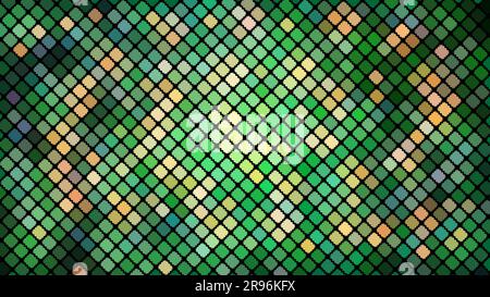 Multicolored abstract background of green squares, rhombuses, rectangles tiles, mosaic with seams of glowing magical energy shiny bright beautiful. Ve Stock Vector