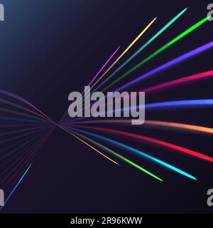 Multicolored abstract magic energy electrical spiral twisted cosmic fiery parallel lines, stripes shining glowing, rays of light on a colored backgrou Stock Vector