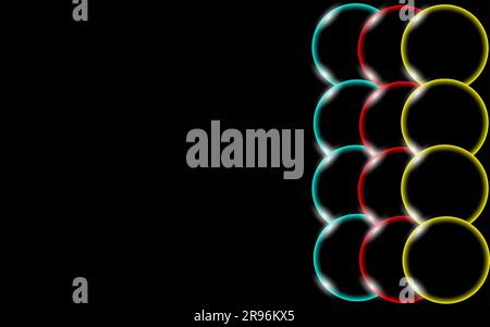 Multicolored transparent abstract shiny beautiful and convex solid simple balls, bubbles, egg circles with glare of light located on the side on a bla Stock Vector