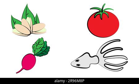 Color set with vegetables, vector cartoon stickers. Stock Vector