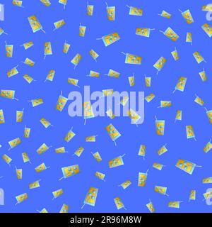Endless seamless pattern of beautiful glass glasses with tasty alcoholic cocktails with ice and straws for a party on a blue background. Vector illust Stock Vector