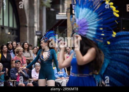 London, UK. 24th June, 2023. Performers are seen dancing at the Great Get Together Bankside summer party at Borough Yards, part of a series of nationwide events inspired by the late Jo Cox MP. (Photo by Hesther Ng/SOPA Images/Sipa USA) Credit: Sipa USA/Alamy Live News Stock Photo