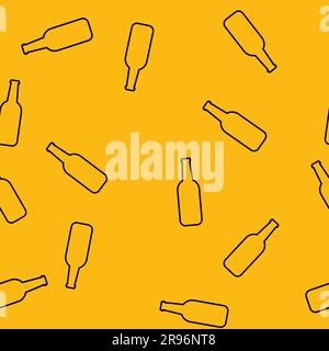 Seamless pattern of simple abstract alcoholic beer glass bottles of crafty intoxicating cold tasty beer icons for bar on orange background. Vector ill Stock Vector