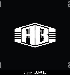 AB Letter Logo monogram hexagon emblem shape with stripes outline style design template Stock Photo