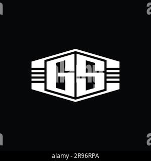 GS Letter Logo monogram hexagon emblem shape with stripes outline style ...