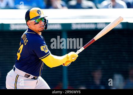 Milwaukee Brewers' Freddy Peralta throws during a spring training baseball  workout Thursday, Feb. 16, 2023, in Phoenix. (AP Photo/Morry Gash Stock  Photo - Alamy