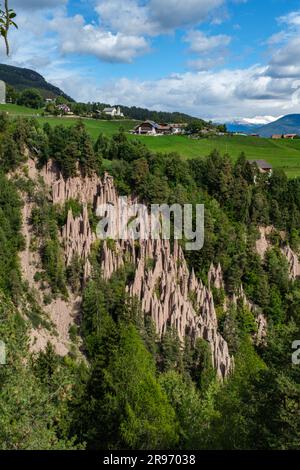 Earth Pyramids Ritten Winter Aerial view of Earth pyramids of Ritten, Bolzano, South Tyrol, Italy ...